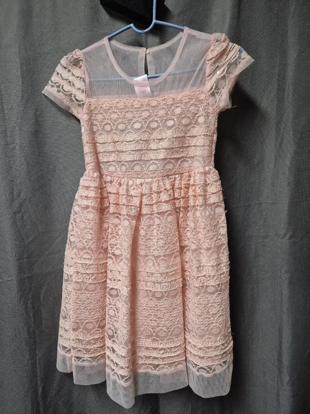 Girls' Blush Lace Occasion Dress with Sheer Yoke